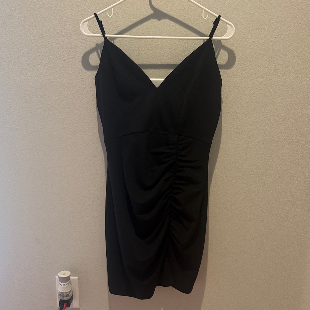 Honey and Rosie Black Ruched Mini Dress